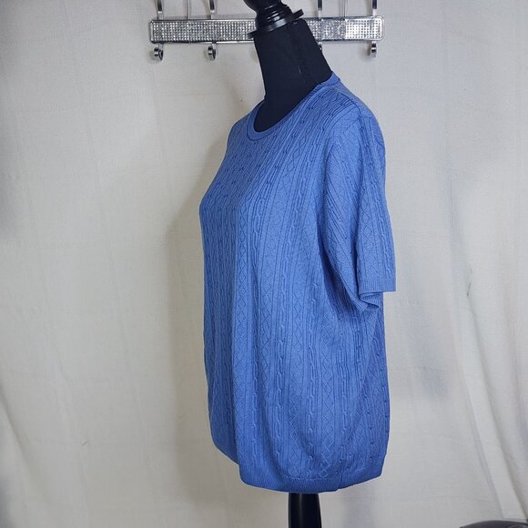 Alfred Dunner Periwinkle Blue SS Acrylic CrewNeck Cable Knit Sweater Blouse Sz L - Picture 7 of 16
